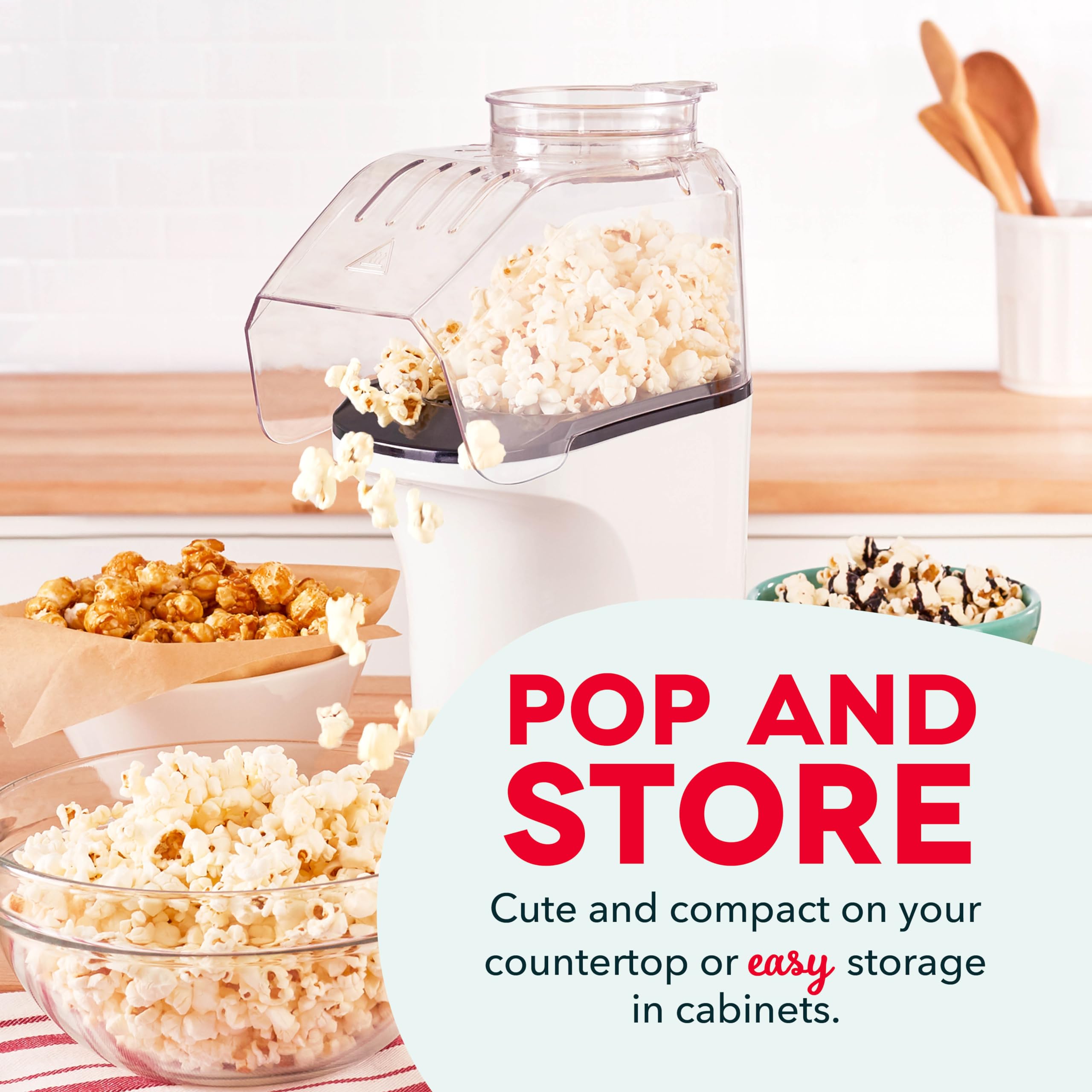 Dash Hot Air Popcorn Popper Maker With Measuring Cup To Portion Popping Corn Kernels + Melt Butter, 16 Cups - White